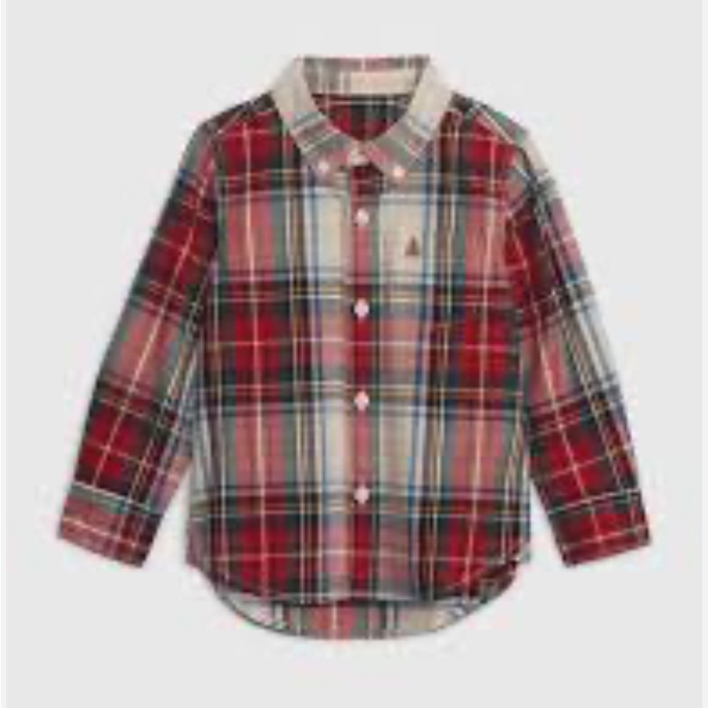 Gap Toddler Plaid Long Sleeve Button Up Poplin Shirt Red